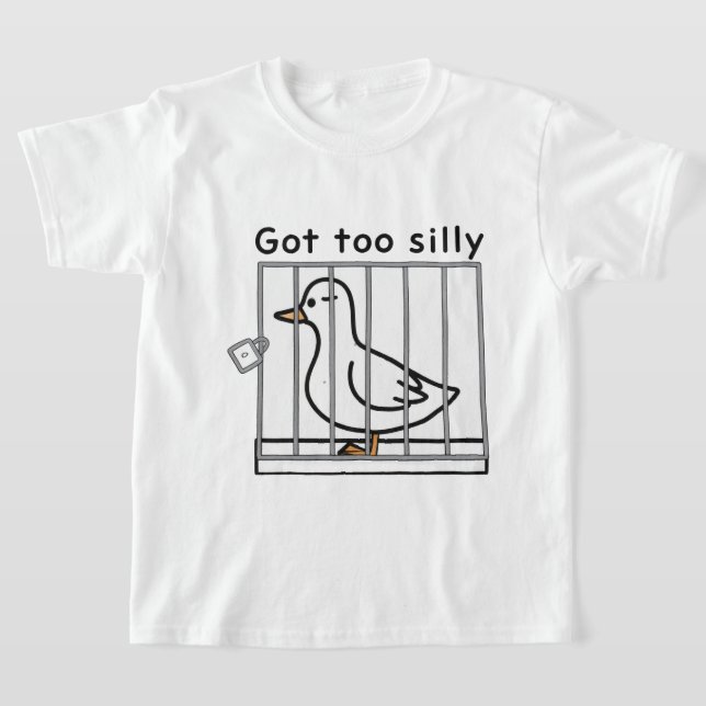 Got Too Silly Distressed Duck in Cage Humour T-Shirt (Laydown)
