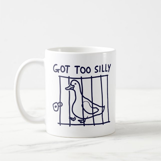 "Got Too Silly" Duck in a Cage Mug (Gauche)