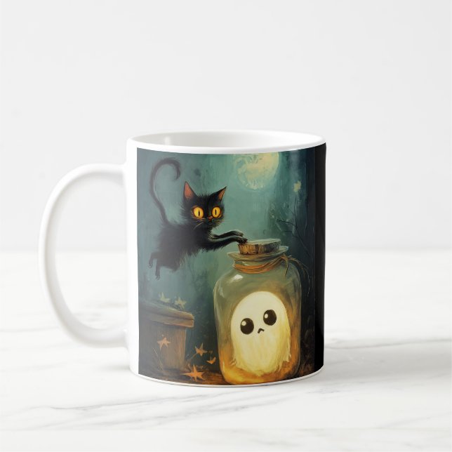 Got You - Halloween Cat and Ghost Coffee Mug (Left)