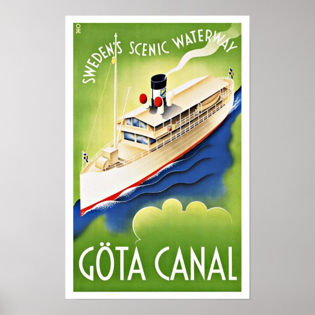 Gota Canal Sweden Ship Vintage Travel Poster (Front)
