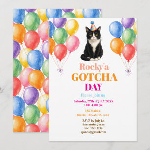 Gotcha day Adoption Party Tuxedo Cat Pet Invitation
