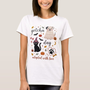 Gotcha Day Halloween Black Cat Dog Adopted with Lo T-Shirt