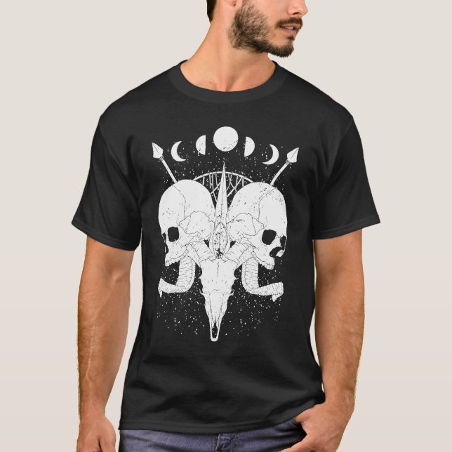 Goth Aesthetic Skull Moon Phases Gothic Grunge T-Shirt (Front)