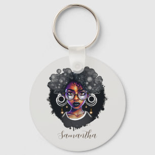Goth Afro Woman Keychain