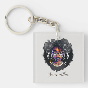 Goth Afro Woman Keychain