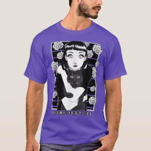 Goth Anime Girl Gothic Aesthetic Black Horror Cat T-Shirt