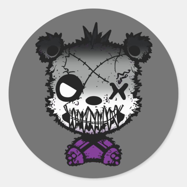 Goth Asexual Pride Flag Coloured Bear Classic Round Sticker (Front)