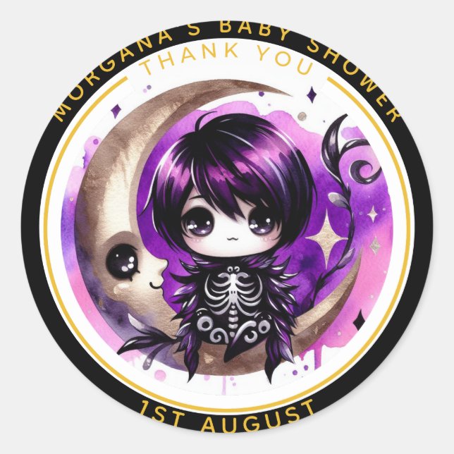 Goth Baby Boy Shower Delivered by Crow Thank You  Classic Round Sticker (Front)