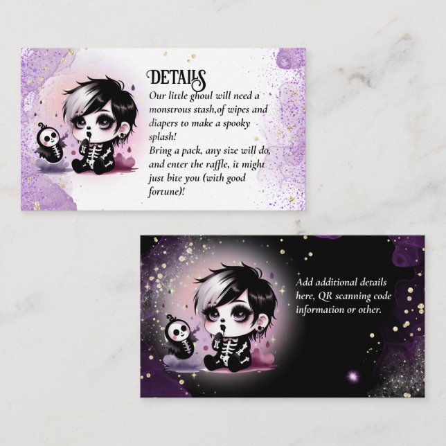 Goth Baby Boy Shower Purple Black Diaper Raffle Enclosure Card (Front/Back)