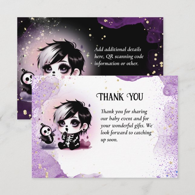 Goth Baby Boy Shower Purple Black Thank You (Front/Back)