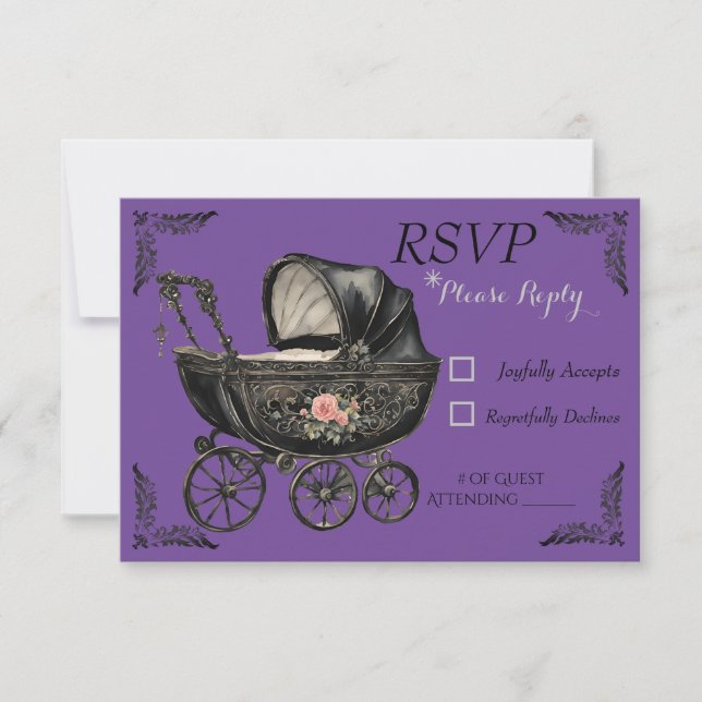 Goth Baby Carriage Girl Baby shower carte RSVP (Devant)