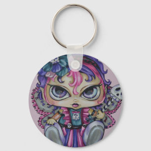 Goth Baby Fae Skull Big Eyed Fantasy Art Keychain
