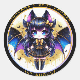 Goth Baby Girl Shower Bat Vampire Thank You  Classic Round Sticker
