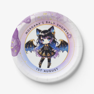 Goth Baby Girl Shower Bat Vampire Thank You  Paper Plate