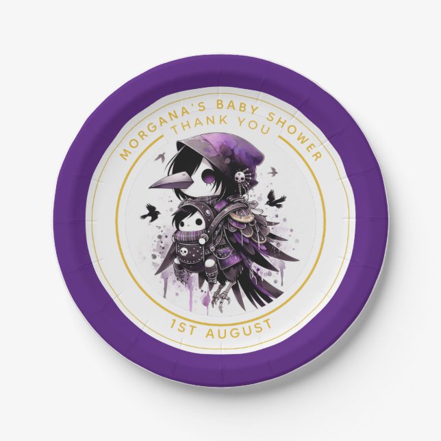 Goth Baby Girl Shower Delivered by Crow Thank You  Paper Plate (Front)