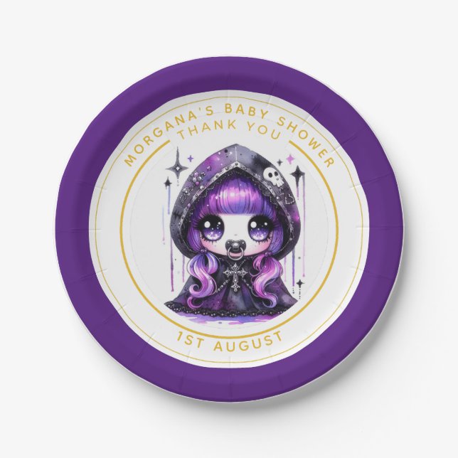 Goth Baby Girl Shower Delivered by Crow Thank You  Paper Plate (Front)