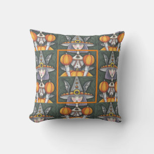 GOTH BAT GIRL WITCH, HALLOWEEN THROW PILLOW