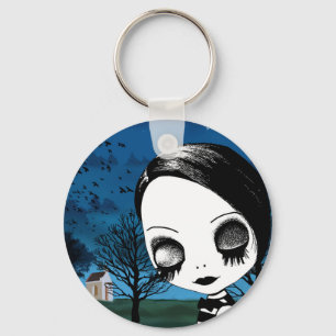 Goth Big Eye Girl Wishing Full Moon Art kechain Keychain