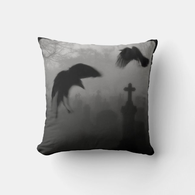 Goth Birds Throw Pillow (Front)