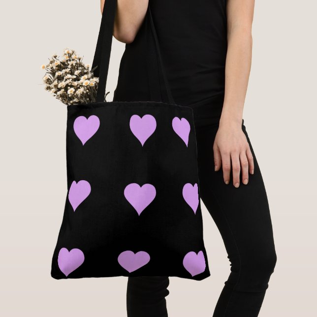 Goth Black and Pink Heart Design Tote Bag (Close Up)