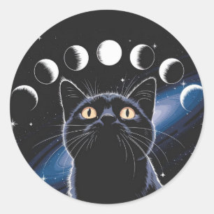 Goth Black Cat, Goth Gift, Witching Hour Black Cat Classic Round Sticker