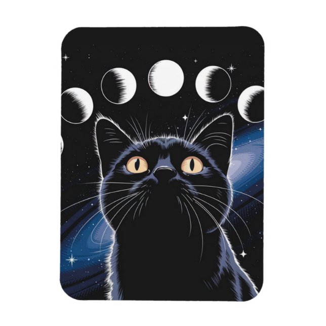 Goth Black Cat, Goth Gift, Witching Hour Black Cat Magnet (Vertical)