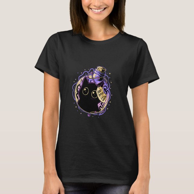 Goth Black Cat Shirt Halloween Cat Evil Witch Cat  (Front)