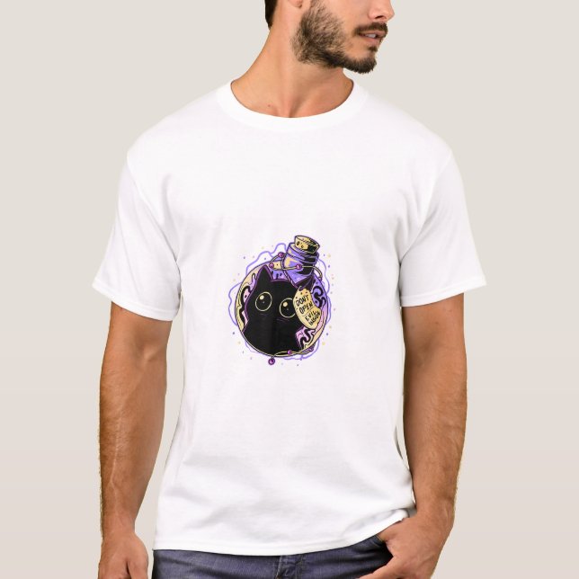 Goth Black Cat Shirt Halloween Cat Evil Witch Cat  (Front)