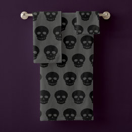 Goth Black Grey Skull Pattern Bath Towel Set