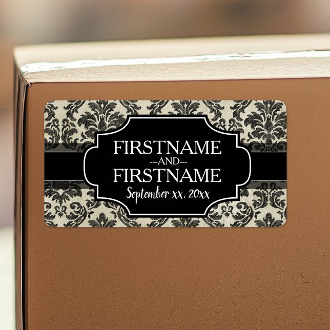 Goth Black Lace and Parchment Wedding Anniversary Label (Custom Label with Wedding Bride and Groom)