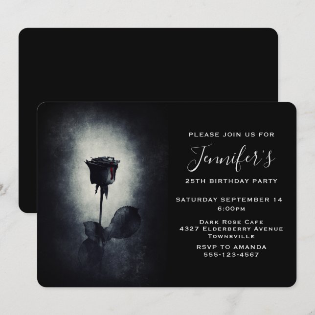 Goth Black Rose Dripping Blood Grunge Birthday Invitation (Front/Back)