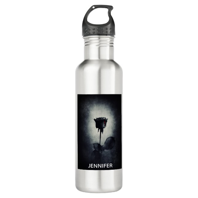 Goth Black Rose Dripping Blood Macabre 710 Ml Water Bottle (Front)