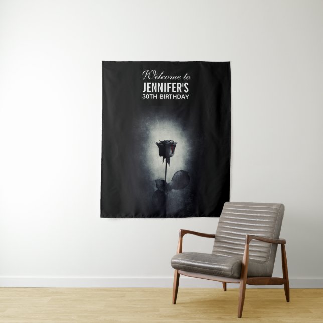 Goth Black Rose Dripping Blood Macabre Birthday Tapestry (In Situ)