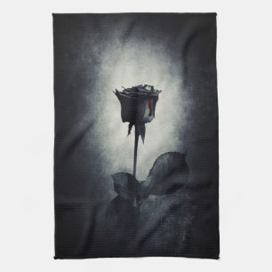 Goth Black Rose Dripping Blood Macabre Kitchen Towel