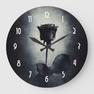 Goth Black Rose Dripping Blood Macabre Large Clock