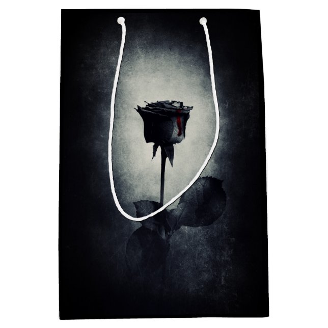 Goth Black Rose Dripping Blood Macabre Medium Gift Bag (Front)
