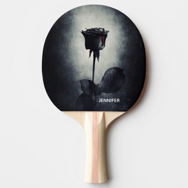 Goth Black Rose Dripping Blood Macabre Ping Pong Paddle (Front)