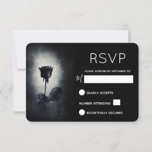 Goth Black Rose Dripping Blood Macabre RSVP Card