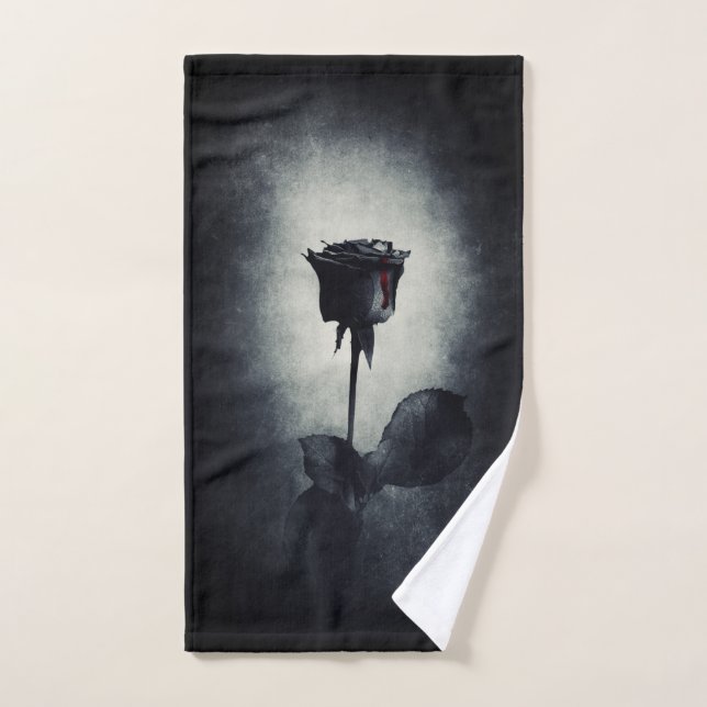 Goth Black Rose Dripping Blood on Black Grunge Bath Towel Set (Hand Towel)