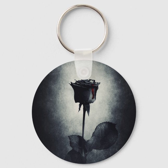 Goth Black Rose Dripping Blood on Black Grunge Keychain (Front)