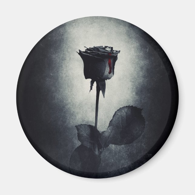 Goth Black Rose Dripping Blood on Black Grunge Magnet (Front)