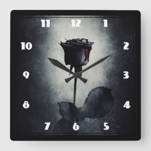 Goth Black Rose Dripping Blood on Black Grunge Square Wall Clock