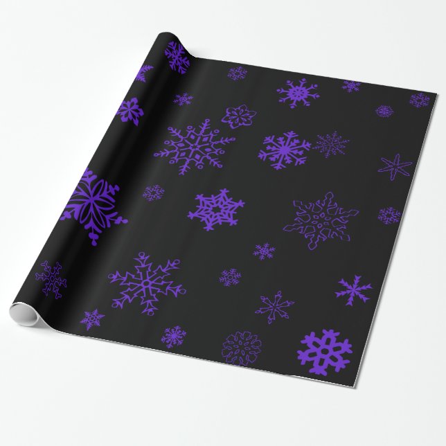 Goth Black Wrapping Paper with Purple Snowflakes (Unrolled)