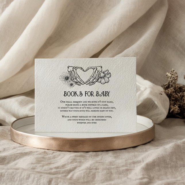Goth Books for Baby Shower Skull & Flowers Enclosure Card (Creator Uploaded)