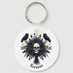 Goth Bouquet with Three Skulls and Two Owls Keychain