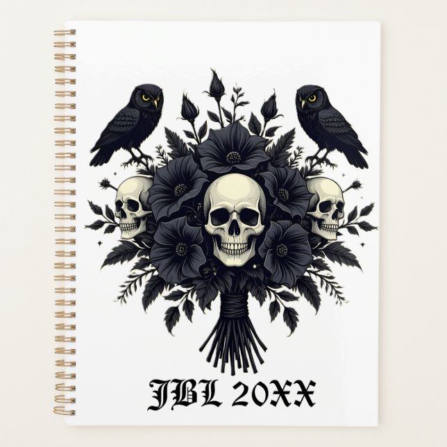 Goth Bouquet with Three Skulls and Two Owls Planner (Front)