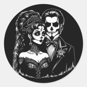  goth Bride And Groom day of dead Skeleton Art  Classic Round Sticker