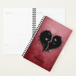 Goth Broken Heart on Red Grunge Background Planner