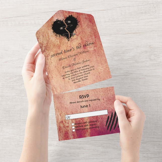 Goth Broken Heart Second Marriage Wedding All In One Invitation (Tearaway)