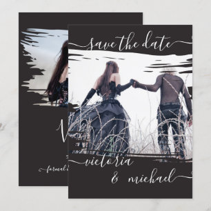 Goth Brush stroke Wedding Photo Save the date Invitation